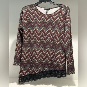 FRENCH LAUNDRY Geometric Print Diagonal Hem Tunic Top Size XL